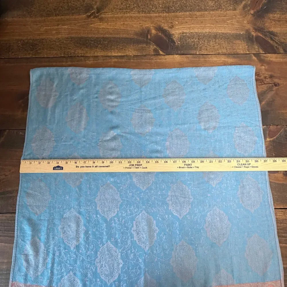 Pashmina Blue Orange Fringe Paisley Lightweight Long Scarf Shawl Floral Soft